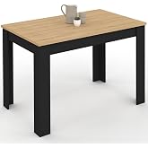 IDMarket ROZY Rectangular Dining Table for 6 People Black Beech Tray 110cm
