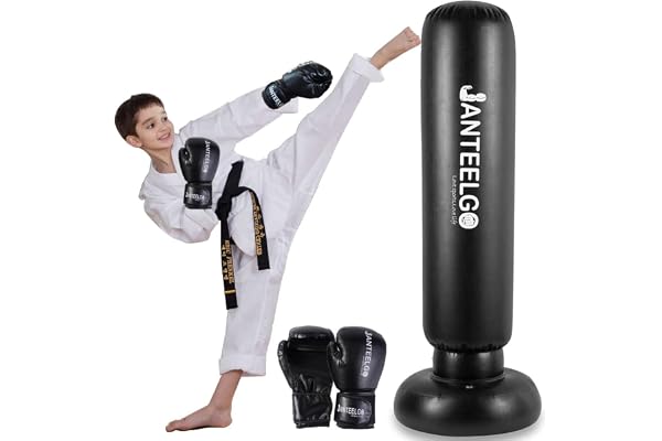 Punching Ball Enfants avec Gants de Boxe: JanTeelGO 150cm Boxe Enfant Gonflable - Sac de Frappe Enfant Cadeau pour GarçOns Et Les Filles 3 à 12 Ans