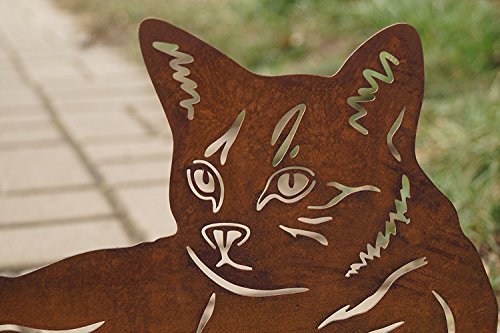 Edelrost Katze liegend auf Bodenplatte 31cm x 20cm - 2