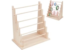 UNICRAFTALE 6-Tier Wooden Ribbons Organizers Rack Burlywood Ribbon Holder Storage Organizer Wooden Ribbons Sewing Organizer Display Shelf for Sewing Craft Gift Florist Wrapping