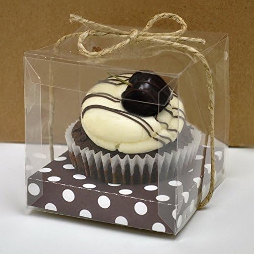 10 x Transparent Single Cupcake Boxes Black Insert With White Dots