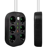 6'lı Anahtarlı Siyah Priz, 1.5 Metre Kablo, 3 x USB, 1 x Type-C PD Girişli, Grup Priz, 10ah Anahtarlı Priz, 2500W G&uuml;&ccedil;, usbli,
