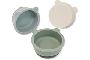 Bubba Bear Ensemble de 3 Bols pour Bébés avec Ventouse | Bol Alimentaire en Silicone pour Bébés, Enfants en Bas Âge et Tout-Petits (Vert dinosaure)