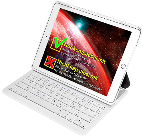 Inateck Ultra-dünne Deutsche Bluetooth Tastatur Keyboard Case Cover für Apple iPad Air 2/iPad pro 9.7 Smart cover mit automatischer Wake/Sleep Funktion und Multi-Angle Ständer - Schwarz&weiß