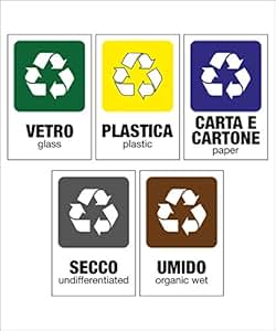 5 Adesivi Per Raccolta Differenziata – 15x10 Cm – UV Resistant – Per Interni/Esterni – Made In Germany