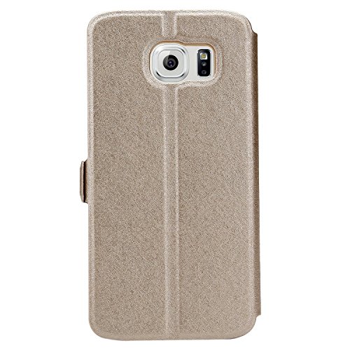 Funda Piel para Galaxy S6  Carcasa Galaxy S6 Ventana Vista  Moon mood Champagne Oro Flip Funda Libro con Tapas y Cartera de Cuero Protectora Caja del Tel  fono Cubierta Caso para Samsung Galaxy S6 G920 Magn  tico Folio Case Cover con Soporte Ranuras para Tarjetas