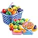 Produktbild iVansa Einkaufskorb Kinder, 29 Teile Kaufladen Zubehör Kinderküchen Zubehör Lebensmittel Obst und Gemüse Schneiden Spielzeug