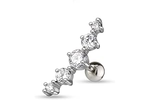 BLACKAMAZEMENT Black amazament Tragus Piercing Helix orecchini a forma di stella con 5 zirconi cristalli pietre orecchino, acciaio inossidabile, colore: bianco, cod. -