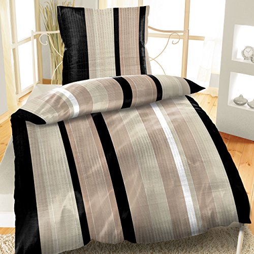 Baumwoll Bettwäsche Seersucker 135x200 4-teiliges Set Beige Streifen