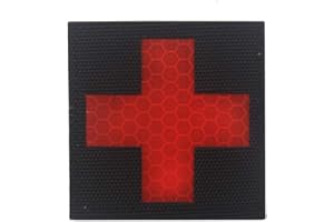 OHRONG Patchs médicaux réfléchissants EMS EMT MED - Croix rouge - Emblème de premiers secours pour sac à dos (noir et rouge)