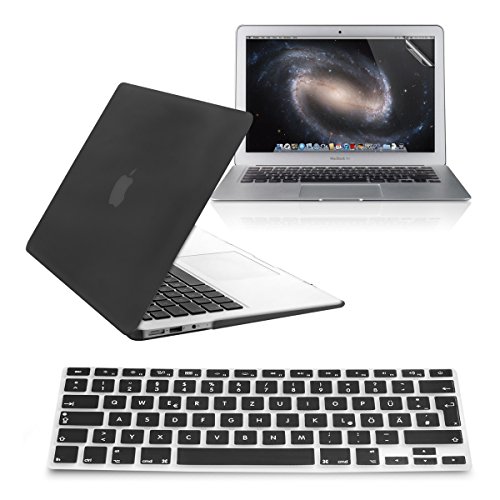 kwmobile 3in1 Set: Gummiertes Hardcase für Apple MacBook Air 13" (Modelle ab Mitte 2011) in Schwarz + Displayschutzfolie + Tastaturschutz