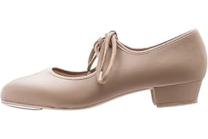 Katz Dancewear Girls Ladies Tan Nude PU Low Heel Tap Dance Shoes with Tap Plates