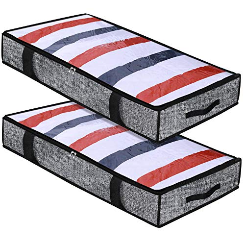 homyfort Sac de Rangement sous Lit Lot de 2, Closet Organizer Sac Souple, Pliable, Sac Space Saver à 4 renforcé Poignées pour Ranger Les vêtements, Couettes, 100 x 50 x 15 cm, Noir Lin, XAUBBP2