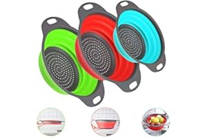 YFish Passoire de Cuisine Pliable 3 Ensembles de passoire en Plastique égouttoir à pâtes Pliant, passoires en Silicone Non Toxiques pour Le Camping, légumes, Fruits