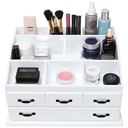 Top Home Solutions® Holz 4 Schubladen Schmuck Kosmetik Make-up Speicher Display Tabelle Organizer Box weiß