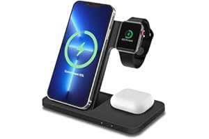 MMOBIEL Bezprzewodowa stacja ładująca kompatybilna z iPhone'em, Apple Watch i AirPods - 3 w 1 Bezprzewodowa podstawka ładująca 18 W Kompatybilna z Apple Charging Bezprzewodowa stacja dokująca - Czarny