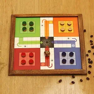 NAGINA Craft. Wooden Ludo Handmade Classic Wooden 2 in 1 Ludo Magnetic Snakes and Ladders Travel Board Game for Kids and Adults Fun Game Made in India 26. 26. cm Size Colour Brown