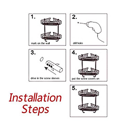 Duschregal hängen Ecke Wandmontage Regal Ecke Duschkorb Aluminiumlegierung mit Eloxierung Finish Doppelte Hängeablagen Halterungen Badezimmer Organizer Winkel Speicher Rack - 6
