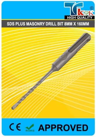 TK9K® - Power Tool Accessories SDS+ Drill Bits SDS Plus Masonry Drill Bit 8mm x 160mm Tungsten carbide tipped. High standard, double flute for efficient waste removal. For concrete, masonry, lightweight block and stone.