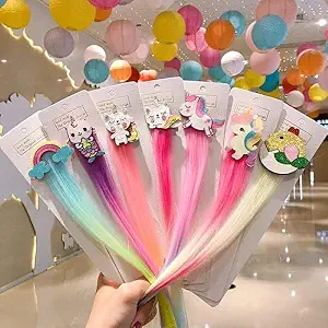 AMANVANI Rainbow Cloud Unicorn Wig Hair Clips for Girls Hairpins Girls Hair Clip for Kids Baby Hair Accessories Hairpins Return Gifts (2 Piece Win Clip)