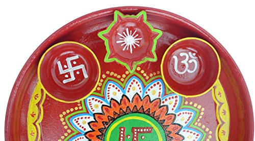 CRAFAT Hand Painted Beautiful Steel Classic Pooja THALI, Decorative Puja Thali with 3vatis,Great Gift IDEA Decorations,Gifting,Ganpati,Rakhi,Navratri,n All Festival Gifting