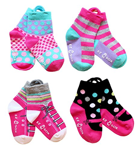 Baby Girls Socks With Easy Pull Loops Seamless Toe, 1-3 yr, Sneakers/Maryjanes/Stripes/Polkadots