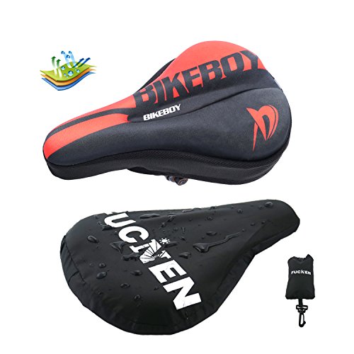 Cruiser Bike Saddle Covers Extra Comfortable Soft Gel Construction with FUCNEN Bicycle Seat Raincover Waterproof Dustproof Suitable for Mountain Bike Seat Racing Bike Saddle Padded Bike Saddle Cushion for Men Women and Kids Great Gift for Cyclist Butt Saver (Red Black)