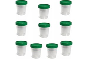 EMYU 10 Urinbecher mit Schraubdeckel Probenbecher, Probenbehälter, auslaufsicher, Füllmenge 125 ml, Aufbewahrungsbecher, graduiert 20 ml bis 100 ml, Polypropylen (PP), Probensammelbehälter