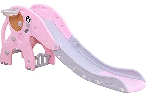 WDW Big Elephant Slide Baby Children Orange/Pink Indoor Outdoor Garden Toy 1.8m (Grey-Pink)