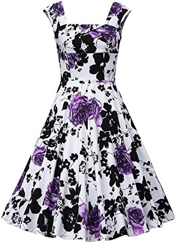 Oriention Women Sexy 50s Swing Vintage Retro Housewife Rockabilly Evening Party Dress Purple Flower UK16