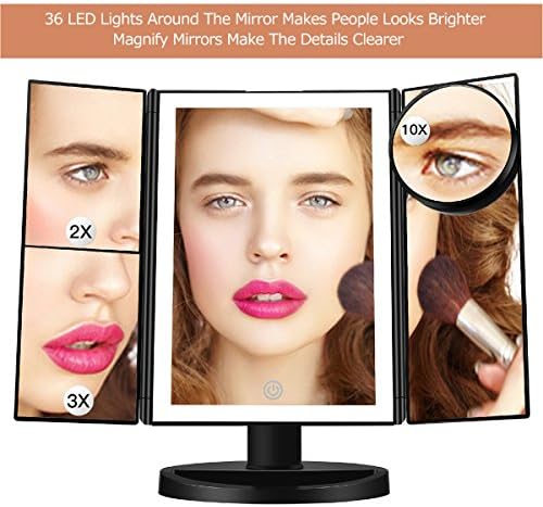Semai Make up Mirror, Vanity Makeup Mirror With 1 X 2X 3 X 10X Magnification – Trifold 36 LED Lights 180° Free Rotating Cosmetic Mirror - USB or Battery Powered