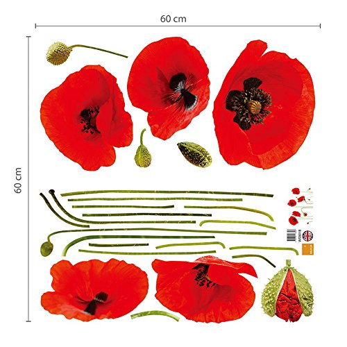 Walplus Wandaufkleber, entfernbar, Klatschmohn, Rot - 6