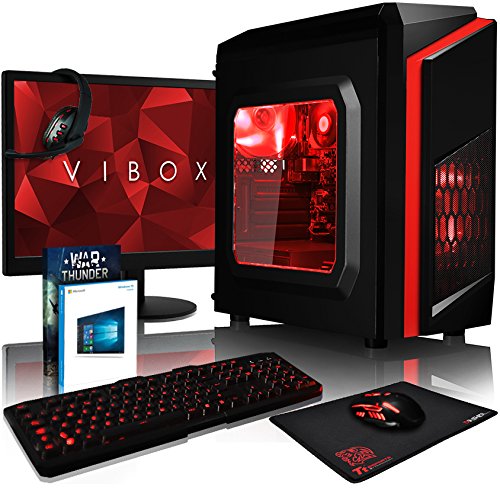 VIBOX Pyro SA4-236 Komplett-PC Paket Gaming PC - 3,9GHz AMD A4 Dual-Core APU, Desktop Gamer Computer mit Spielgutschein, 22" HD Monitor, Gamer Tastatur & Mouse, Windows 10, Rot Innenbeleuchtung, lebenslange Garantie* (3,7GHz (3,9GHz Turbo) superschneller AMD A4-6300 Dual-Core-APU / CPU-Prozessor, 32GB DDR3 1600MHz RAM, 3TB (3000GB) SATA III 7200rpm Festplatte, 400W 85+ Netzteil, CIT Storm Rot Gaming Geh§use, FM2+ Mainboard, 150Mbs WLAN-Adapter)