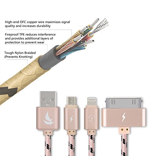 EliteSoft Ladekabel Micro-USB High Speed 4.9ft 3 in 1. Apple iPhone 6 5 4 und Android Smartphones Tablets, Lightning mit Datenübertragung Aluminium 2 Kabel - 3
