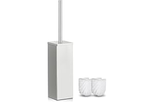 FIISAYL Scopino per WC, Scovolino Bagno con Portascopino in Acciaio Inox Comprese 2 Testine, Quadrate Argento