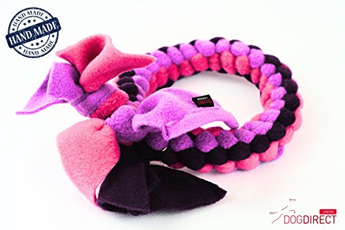 DOG-RING-TUG-TOY-Tugger-Tug-Chase-Rope-SMALL-15cm6in-LARGE-25cm10in-HAND-MADE-Soft-plaited-Flexible-FLEECE-DOG-RING-TOY-IN-VARIOUS-COLOURS-SIZES-Ideal-FOR-TRAINING-or-for-PUPPY-PLAY-High-QUALITY-Hand-