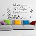 Produktbild Wandtattoo 'Live Laugh Laugh' Aufschrift mit Tanzenden Schmetterlingen Baumzweigen Lebhafte Gemischte Farben