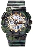 Junge Erwachsene Jungen Mädchen Ourdoor Sport Military 50 m Wasserdicht Uhren Shock Resist für Wandern Grün + Gold