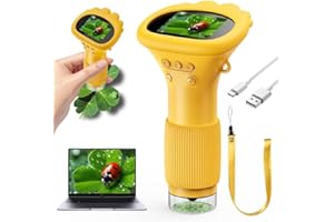 TRYWISE Microscopio mobile per bambini, schermo IPS da 2,0 pollici, microscopio USB con luci a LED, collegamento al PC, microscopio tascabile portatile 1000X per esterni, Adatto a partire dai 3 anni