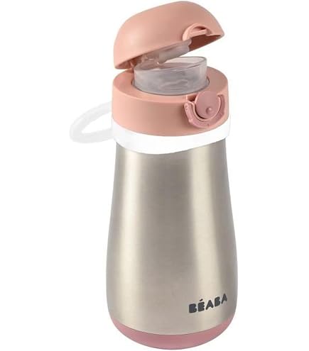 Béaba Boîte Repas Enfant Inox 760ml - Bento Compartimenté Avec Séparateurs & Housse Silicone, Gris Velours/Rose Poudré