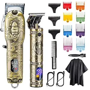 Anectria Professional Hair Clippers and T-Blade Kit Trimmers for Men, Cordless Clippers for Hair Cutting with Color Guide Combs Hair Trimmer Grooming Kit Rechargeable, LED Display