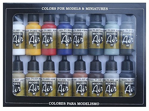 2XVallejo Model Air Basic Colors Acrylic Paint Set for Air Brush - Assorted Colours (Pack of 16)