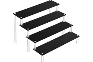 Duscdesp 4 Tier Acrylic Display Stand Acrylic Display Risers Display Stand Acrylic Shelves for Pop Figures Cupcake Desserts Perfume Stand Organizer, Nail Polish,4 Tiers Acrylic Shelves,1PC Black