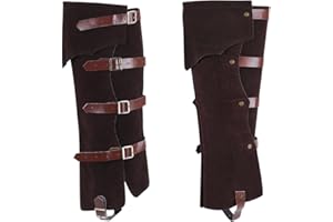 GORGECRAFT 2 Pieza Protectores de Piernas de Caballero Cubiertas de Botas Medievales Botas Piratas de Cuero de Imitación de Terciopelo con Correas de Hebilla Calentadores de Piernas, Saddle Brown