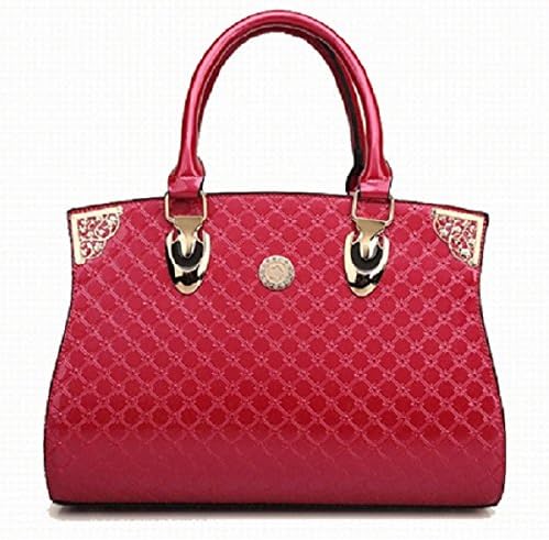 Ladies Designer Embossed Leather Handbag Celebrity Tote Panda Shoulder Satcel Faux Bag (Red)