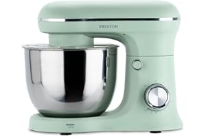 PRIXTON Mixeur pétrisseur KR250 pour pâtisserie, puissance 1500 W, 10 vitesses, bol en acier inoxydable de 5 litres, 3 accessoires, couvercle transparent (Vert Menthe)