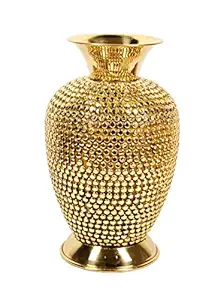 Skywalker Hand Crafted Metal Brass Flower Vase with Beads for Home Decoration (10 Inch)