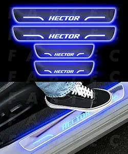Fabtec Car Door Protection Foot Step Led Sill Plate Compatible for MG Hector (Set of 4 PCS) (Blue)