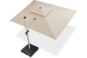 PURPLE LEAF 3 X 4 M Garden Cantilever Parasol, Large Rectangular Patio Umbrella with Crank Handle and Tilt for Balcony and Outdoor, Beige