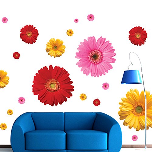 LianLe 45*60cm Blumen Gänseblümchen Wandtattoo Wandaufkleber Wandsticker Abnehmbar für Wohnzimmer Kinderzimmer Schlafzimmer Dekoration (Gelb) - 5